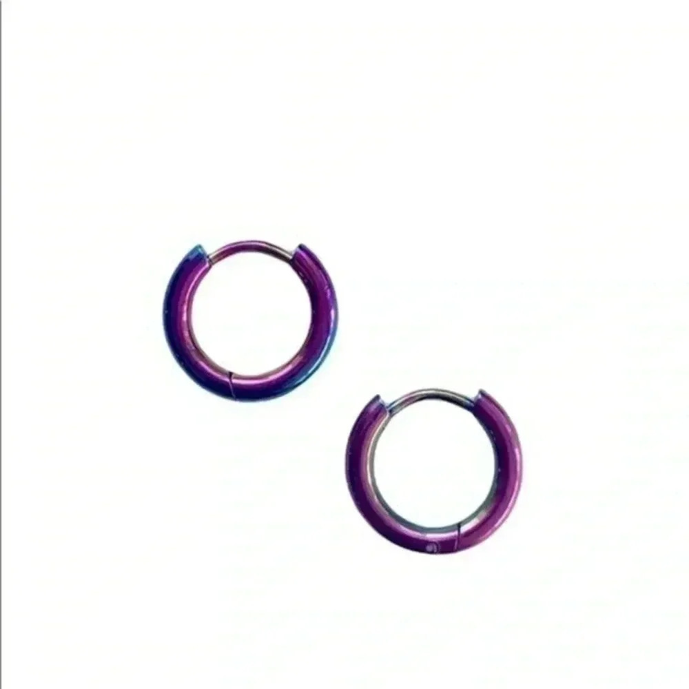 Rainbow Stainless Steel Holographic Smooth Huggie Hoop Earrings NWT